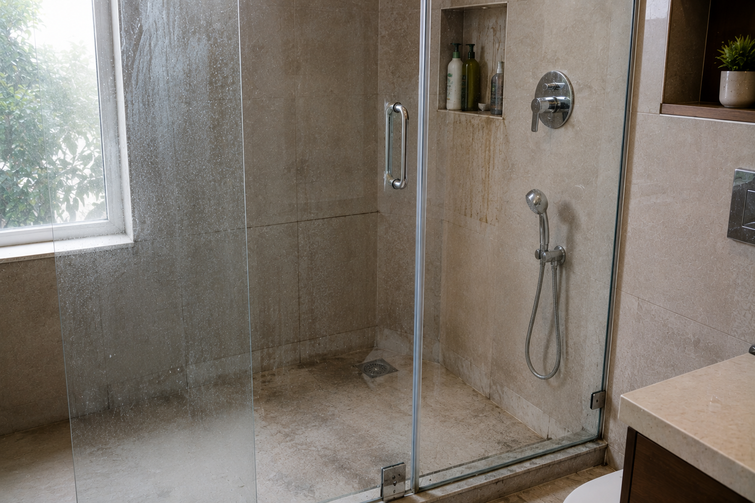 Shower area before professional cleaning