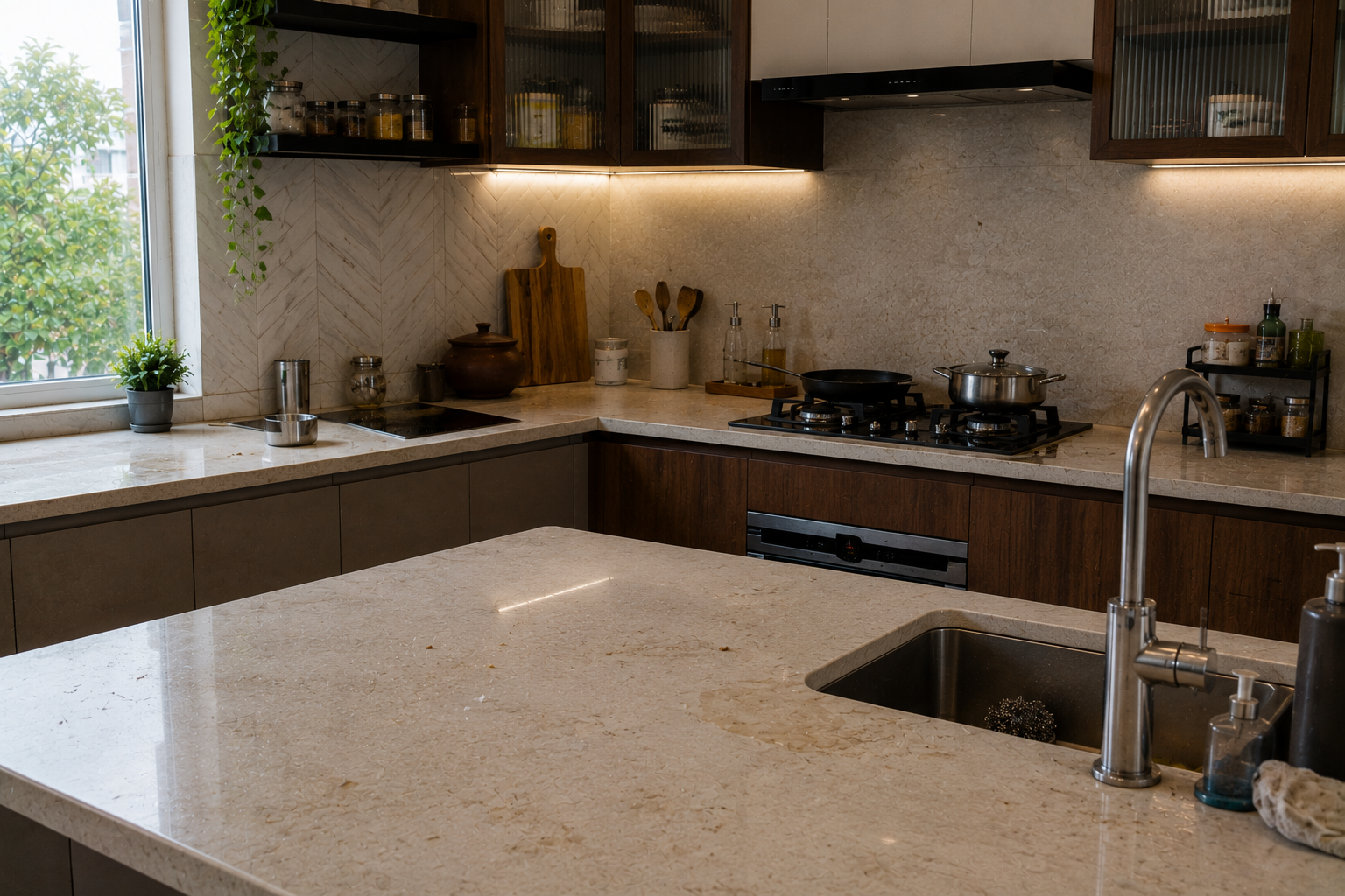 Kitchen countertop before professional cleaning