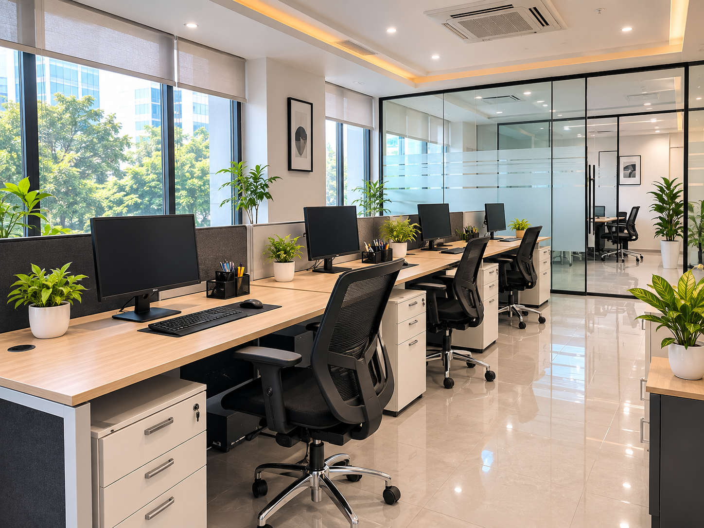 Office workspace after professional cleaning