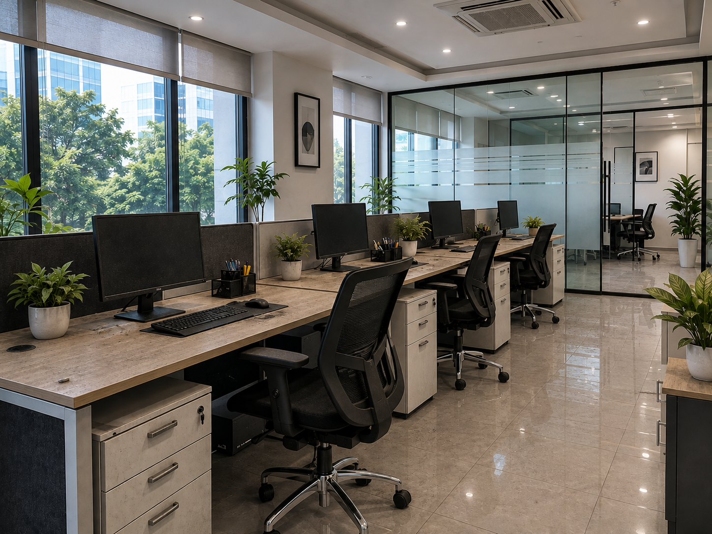 Office workspace before professional cleaning
