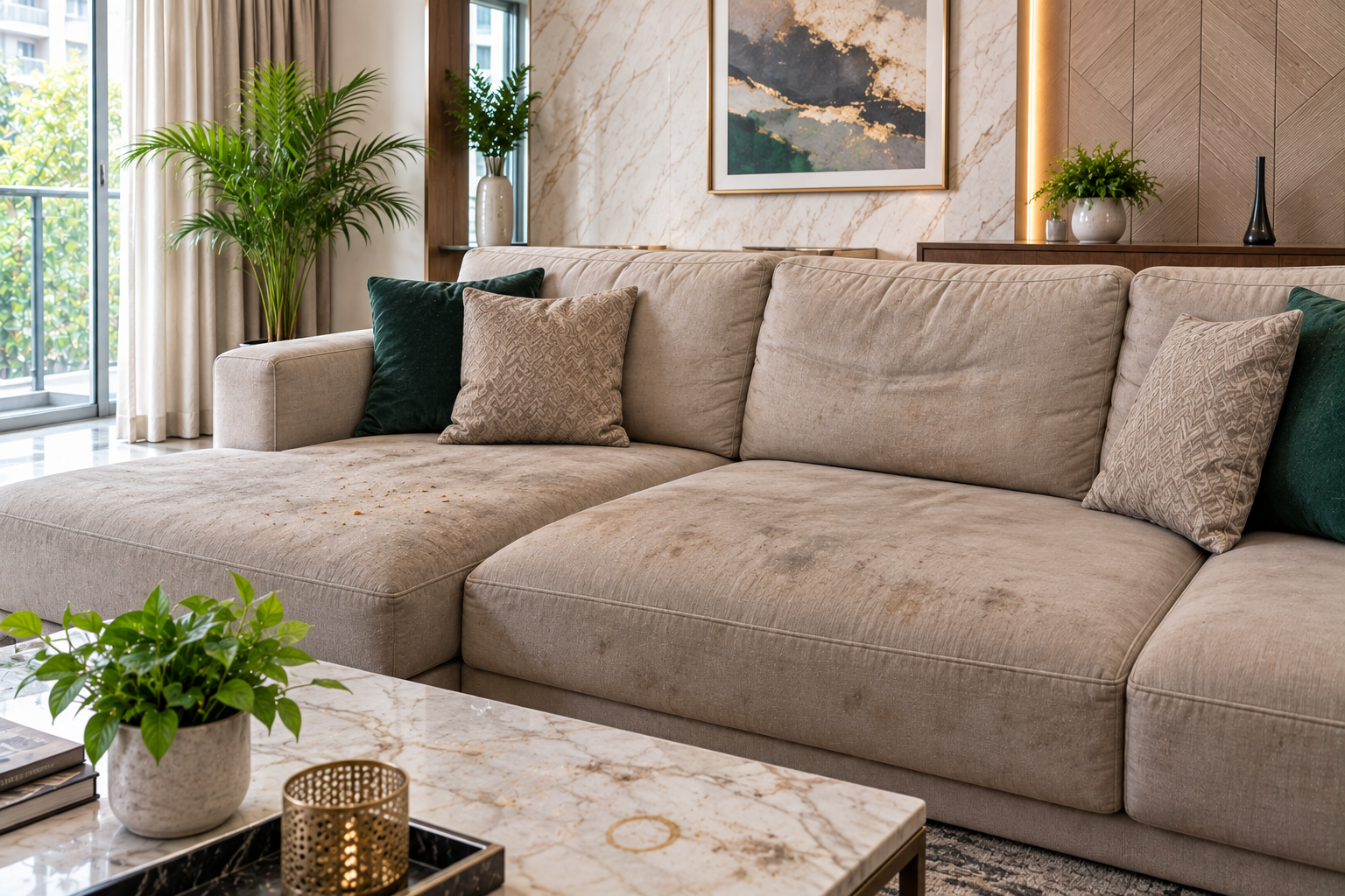 Sofa before professional cleaning