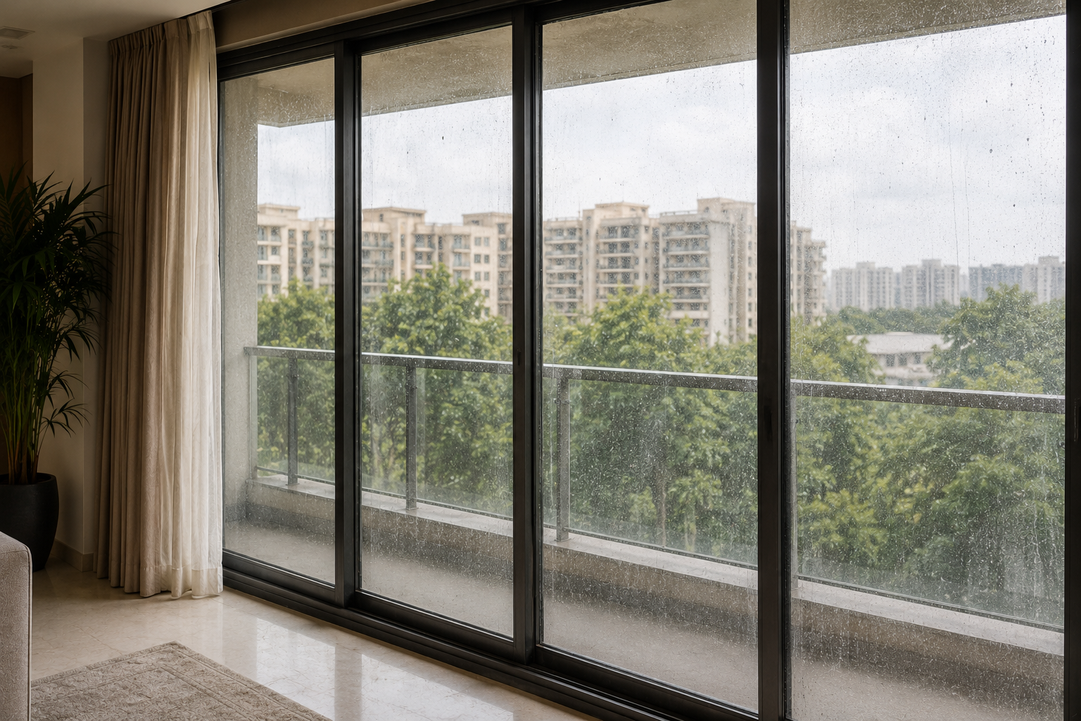 Window before professional cleaning